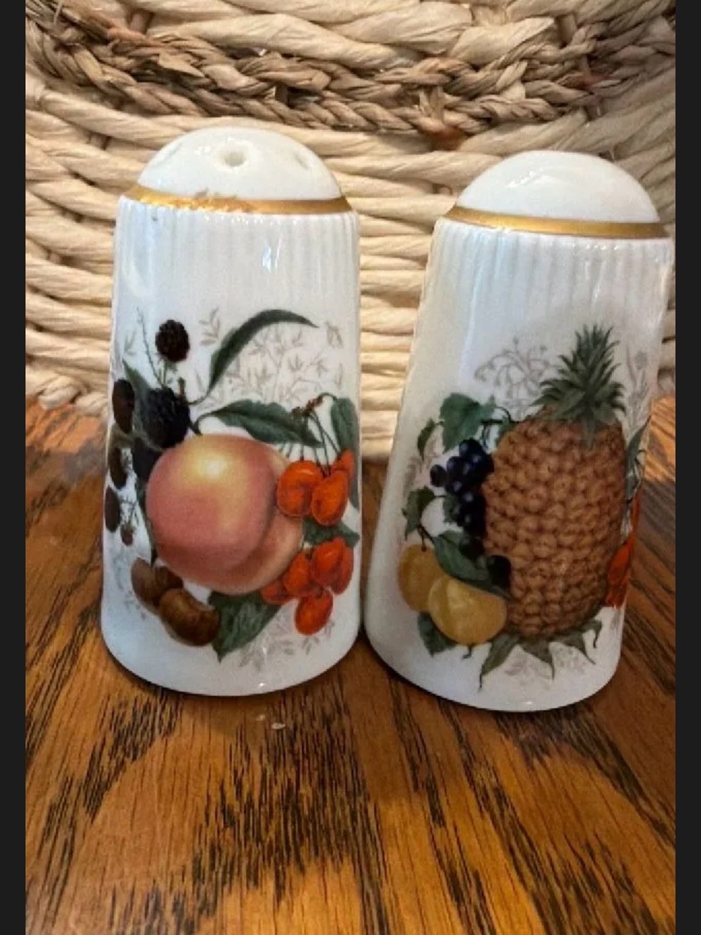 Vintage Limoges France Porcelain Fruit Salt & Pepper Shakers – Gold Trim